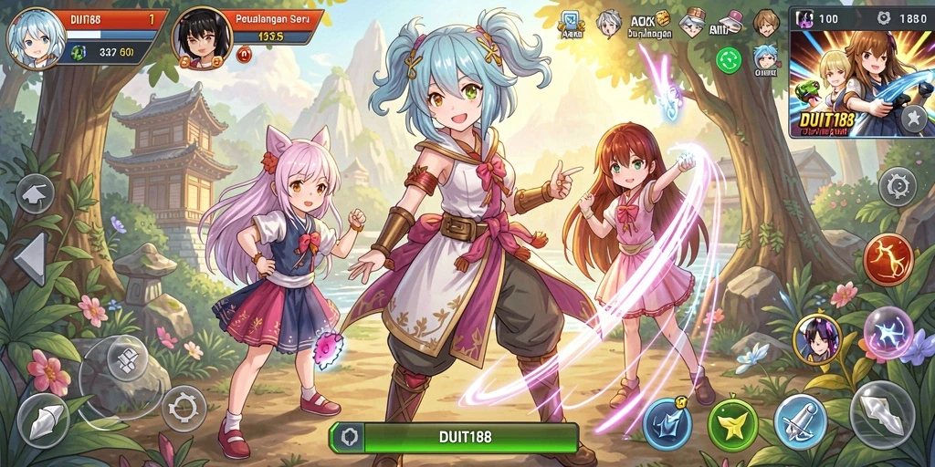 Gambar dari gameplay DUIT188 yang penuh warna dan karakter anime.