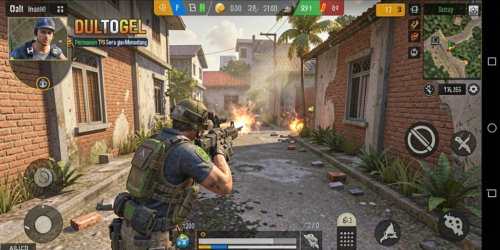 Tangkapan layar gameplay DULTOGEL dengan aksi tembak-menembak seru.