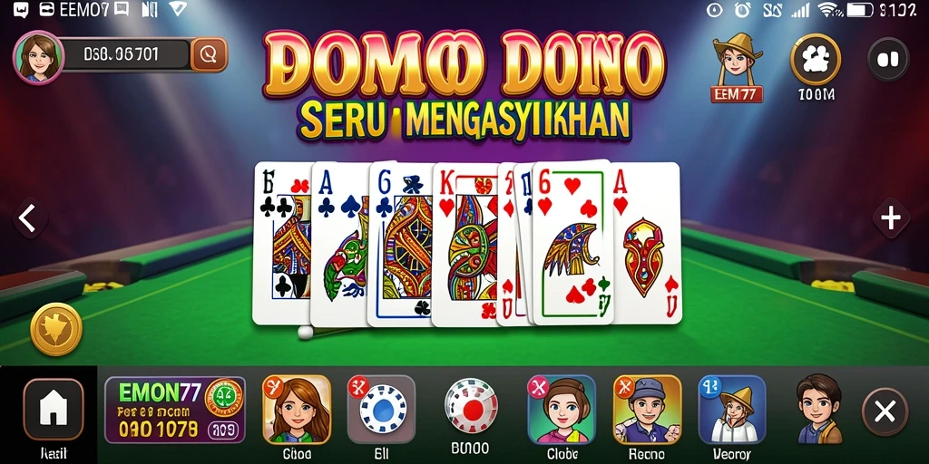 Tampilan gameplay seru dalam EMON77 yang menunjukkan aksi Domino.