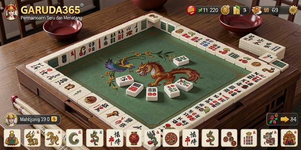 Tampilan gameplay Mahjong yang mendebarkan di GARUDA365.