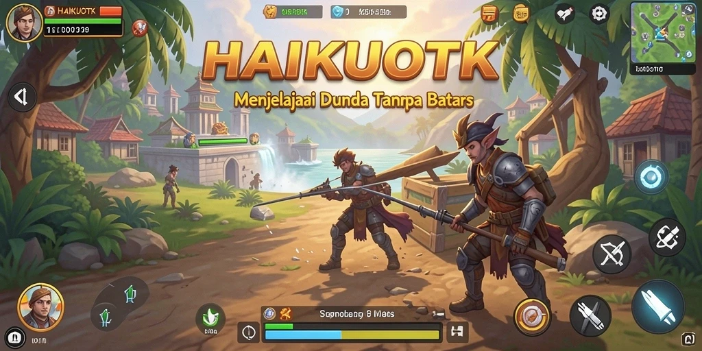 Screenshot menunjukkan pemain menjelajahi dunia yang luas di HAIKUOTK.