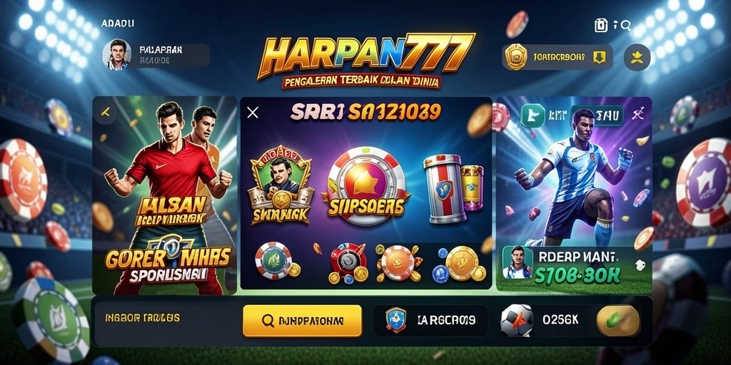 Tampilan utama HARAPAN777 menunjukkan fitur sportsbook yang lengkap.