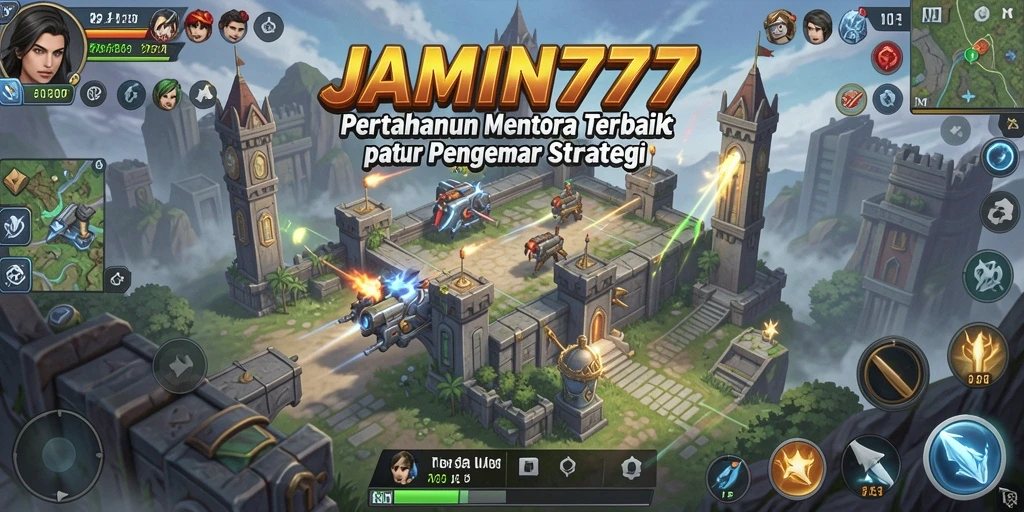 Tampilan gameplay <strong>JAMIN777</strong> yang menarik dengan menara pertahanan yang strategis.