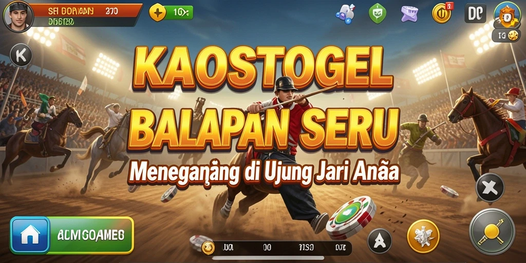 Gameplay KAOSTOGEL dengan mobil balapan yang cepat dan lintasan menantang.