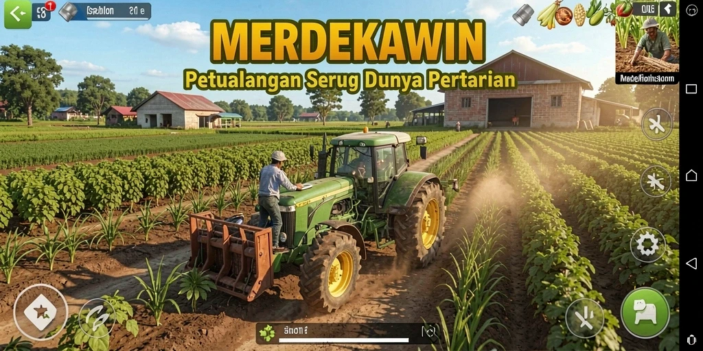 Screenshot gameplay MERDEKAWIN menunjukkan keindahan kebun yang memukau.