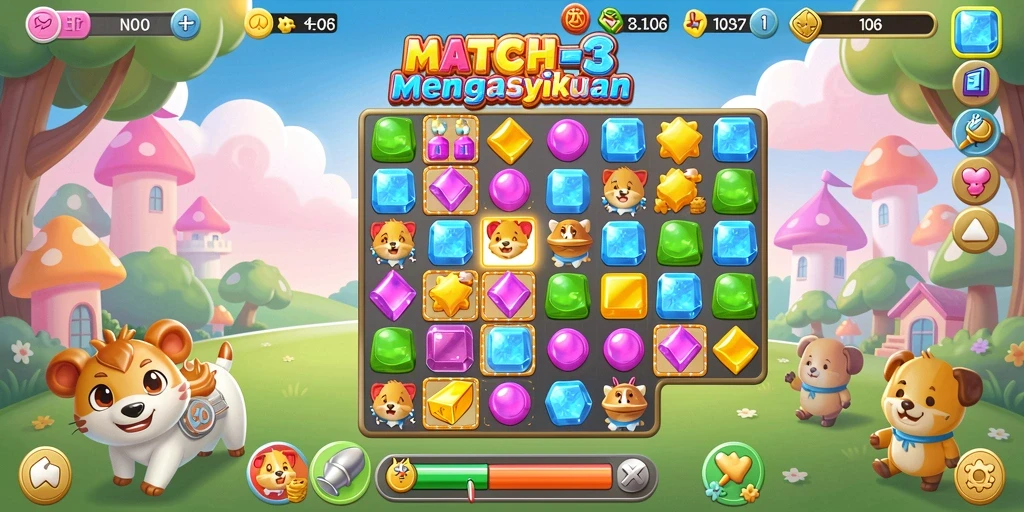 Screenshot dari gameplay N06 yang penuh warna dan tantangan seru.