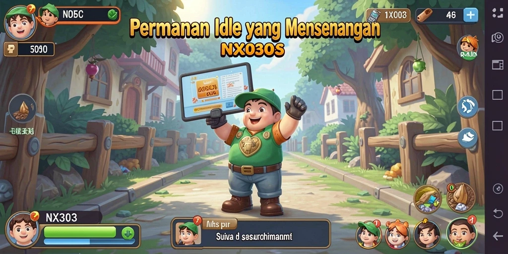 Screenshot gameplay NX303 yang menunjukkan kemajuan dalam permainan Idle.