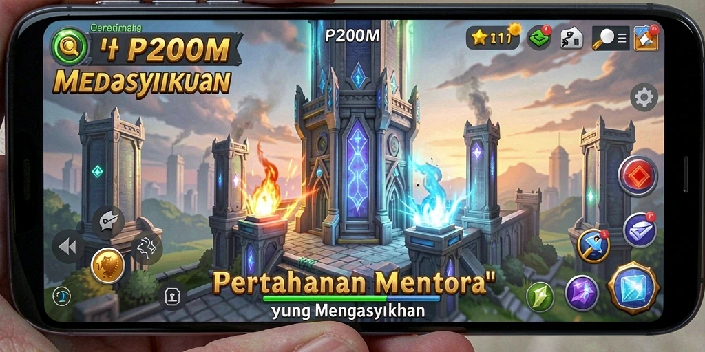 Gameplay seru P200M dalam pertahanan menara yang menantang.