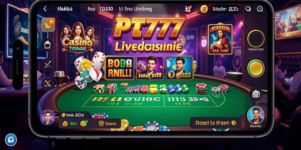 Screenshot PT777 menampilkan dealer profesional dalam permainan Live Casino.