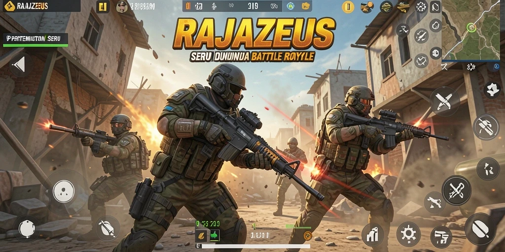 Tampilan gameplay seru dalam RAJAZEUS dengan pertempuran intens.