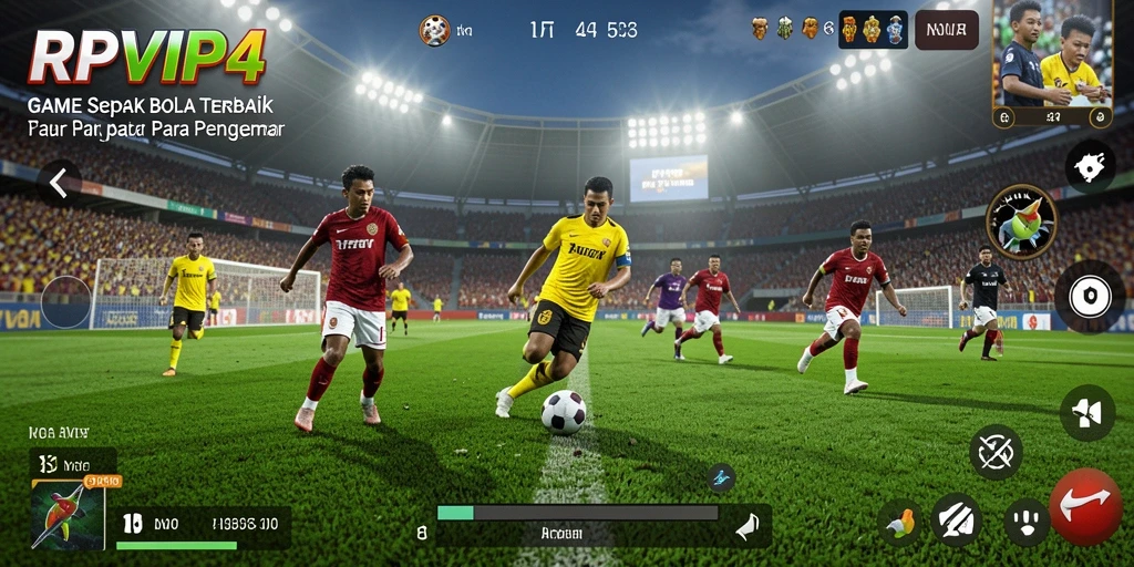 Tampilan gameplay RPVIP4 dengan aksi sepak bola seru.