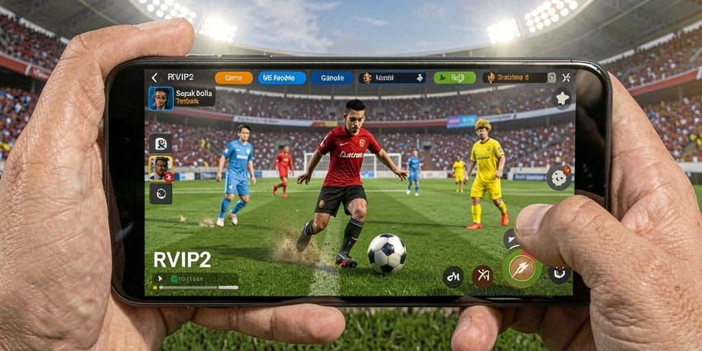 Tampilan gameplay seru dalam RVIP2, menghadirkan pertandingan sepak bola mendebarkan.