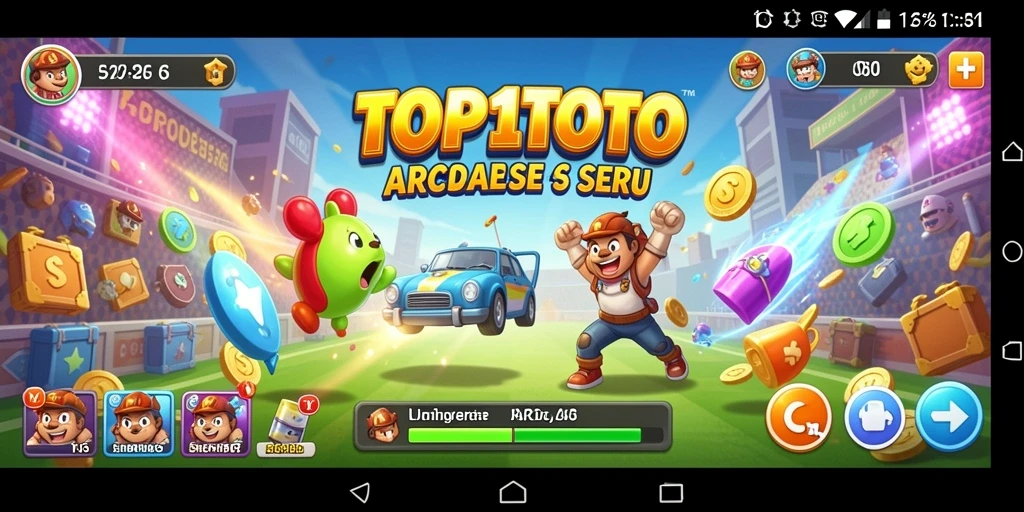 Tangkapan layar utama TOP1TOTO menampilkan aksi seru dalam permainan arcade.