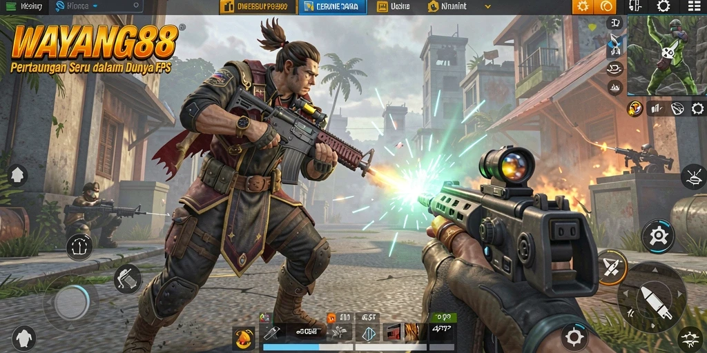 Screenshot utama WAYANG88 menampilkan aksi tempur mendebarkan dalam FPS.