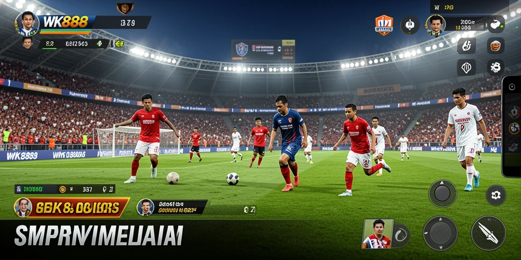 Screenshot gameplay WK888 menampilkan aksi seru di lapangan sepak bola.